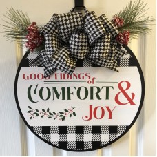 Comfort & Joy Painted Round Wood Sign