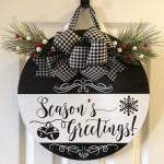 Season's Greetings Fancy Round Wood Sign a