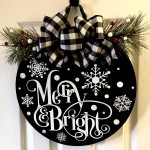 Merry & Bright in Black & White Round Wood Sign a