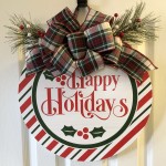 Happy Holidays Red and Green Stripes Round Wood Sign