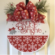 Merry & Bright in Red Painted Round Wood Sign