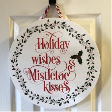 Holiday Wishes Painted Round Wood Sign