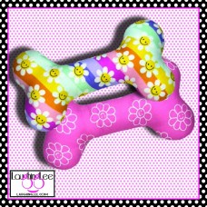 Happy Daisies Pink Stuffed Dog Bone Toy