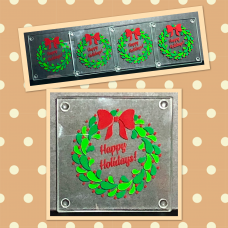 Happy Holidays Berry Wreath Square Coaster Set
