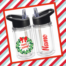 Happy Holidays Berry Wreath Small Water Bottle