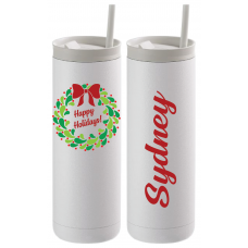 Happy Holidays Berry Wreath Thermal Travel Tumbler